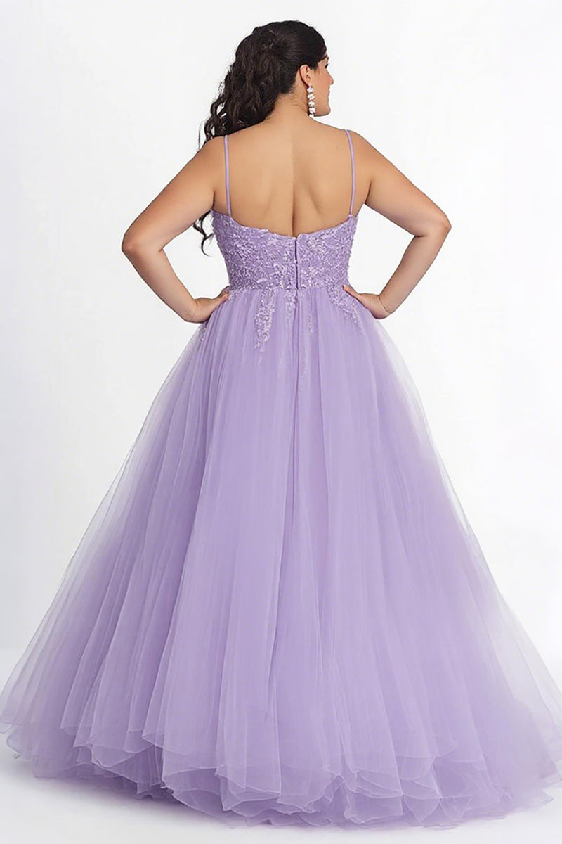 Load image into Gallery viewer, Lilac A Line Appliqued Spaghetti Straps Long Prom Dress