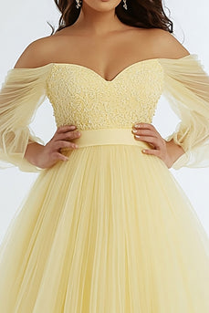 Daffodil A Line Off the Shoulder Long Plus Size Prom Dress