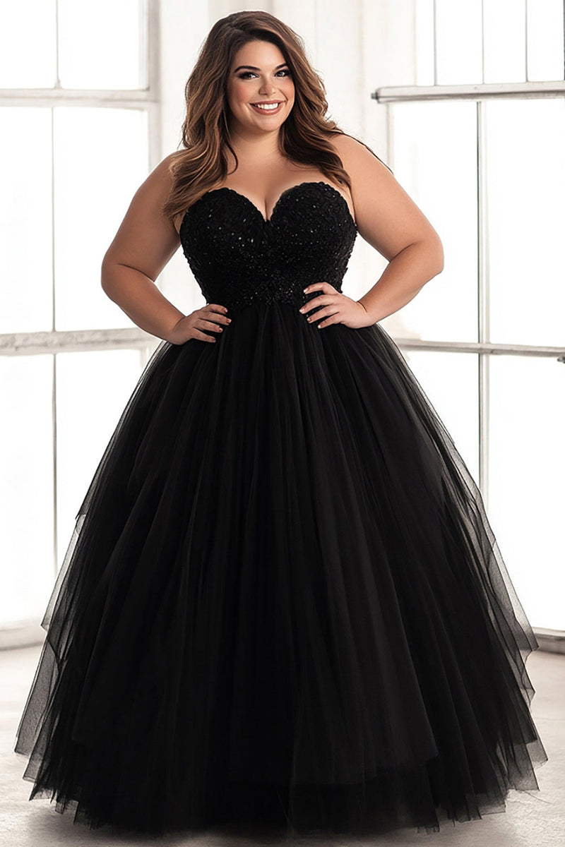 Load image into Gallery viewer, Simple Black A Line Strapless Plus Size Prom Dress
