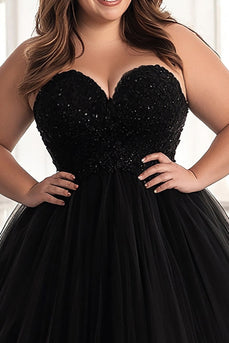 Simple Black A Line Strapless Plus Size Prom Dress