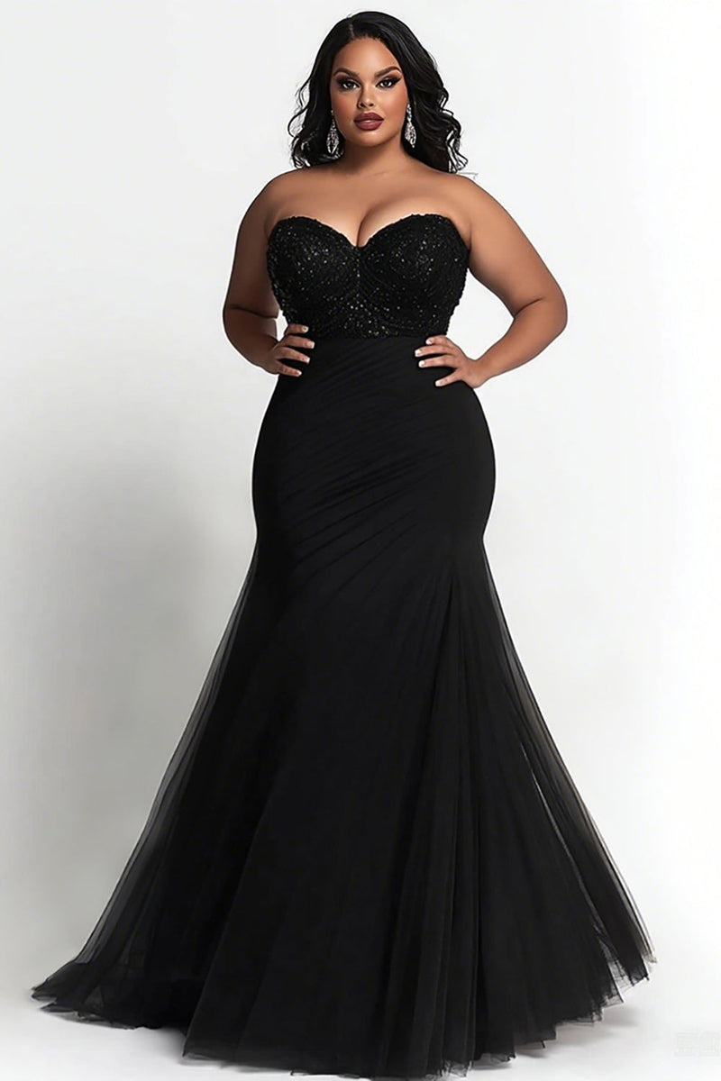 Load image into Gallery viewer, Simple Black Strapless Mermaid Plus Size Prom Dress