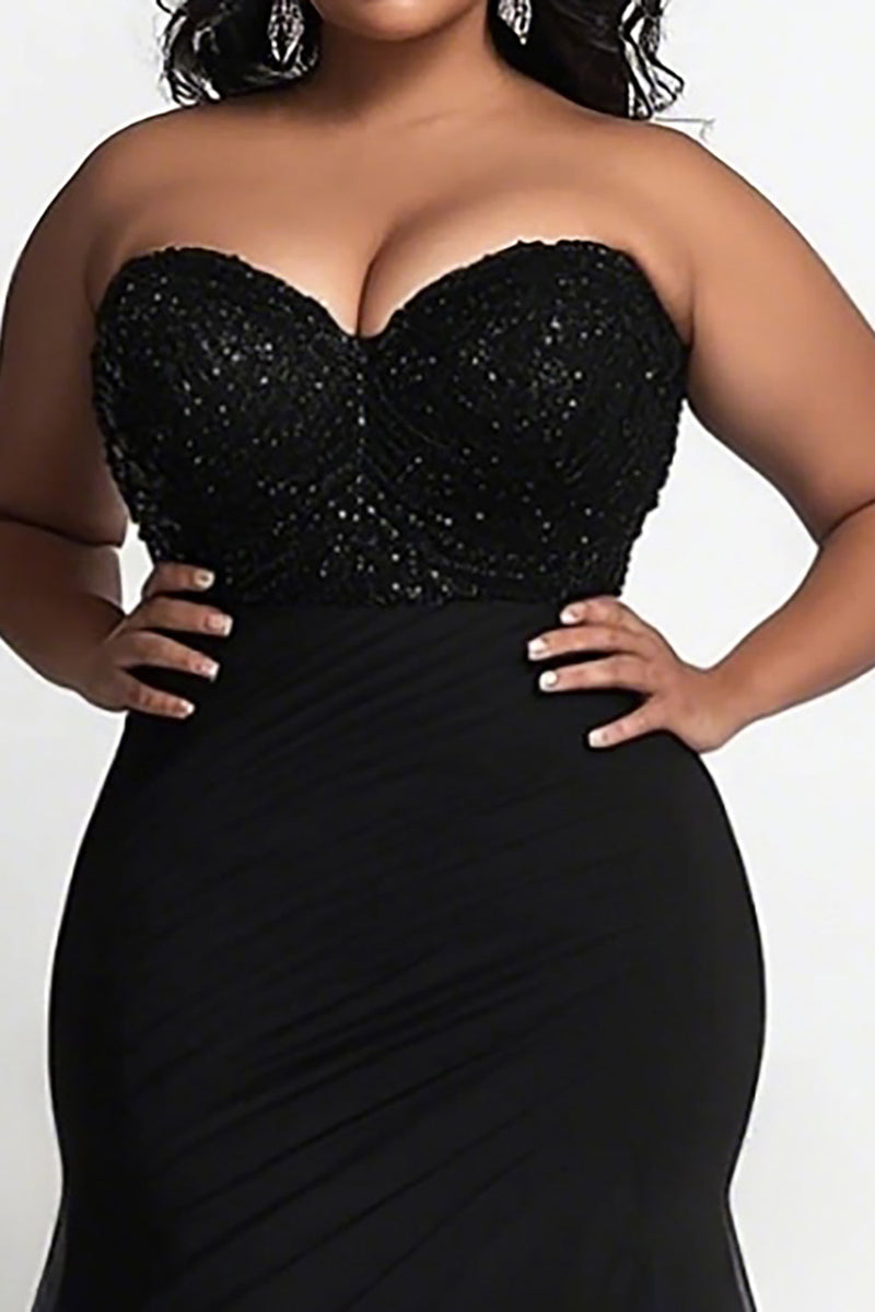 Load image into Gallery viewer, Simple Black Strapless Mermaid Plus Size Prom Dress