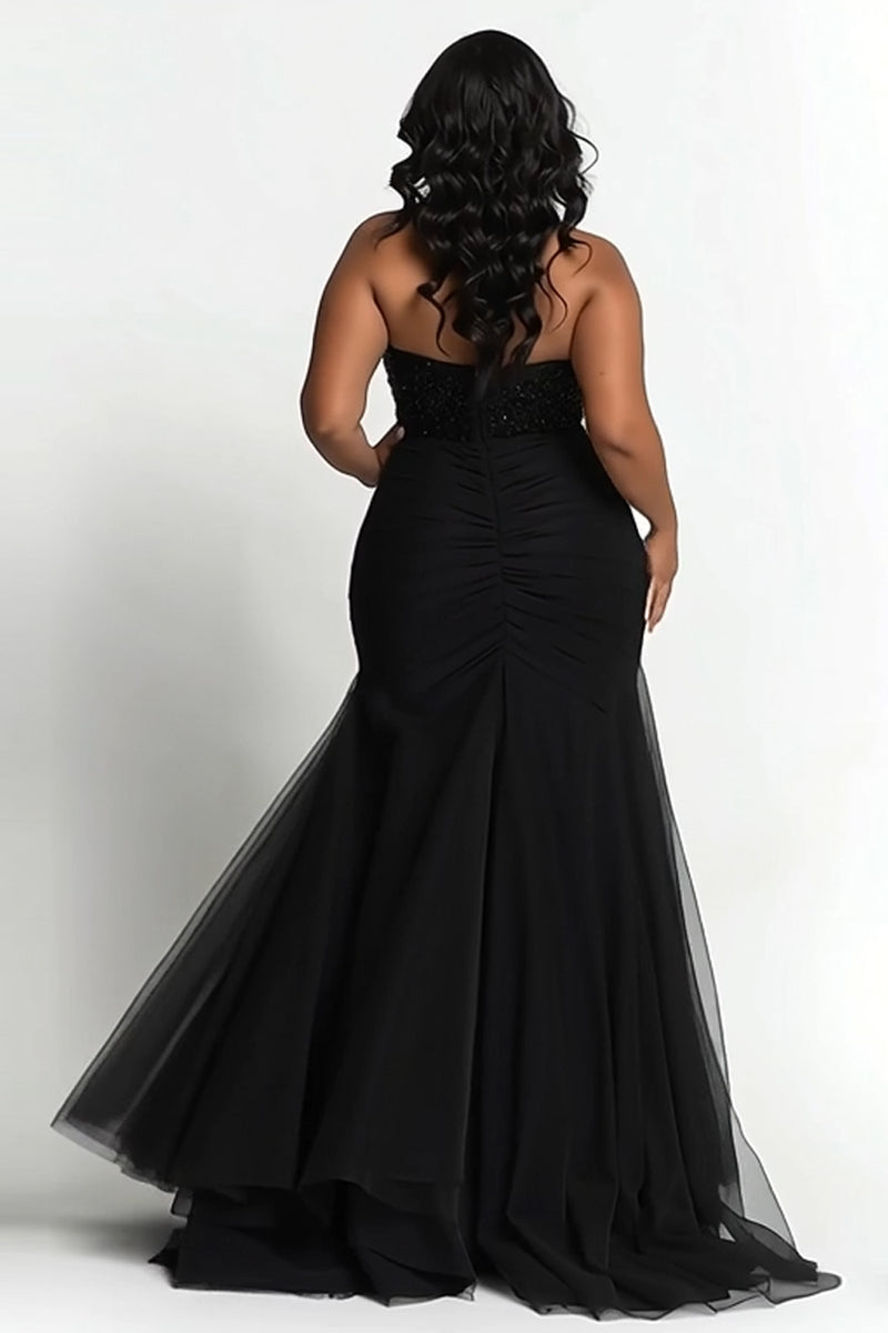 Load image into Gallery viewer, Simple Black Strapless Mermaid Plus Size Prom Dress