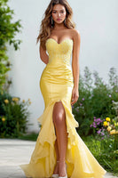 Load image into Gallery viewer, Daffodil Organza Sweetheart Long Mermaid Prom Dress with Ruffles