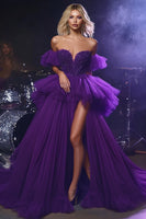 Load image into Gallery viewer, Plum Tulle Sweetheart Long Ball Gown Prom Dress with Lace