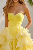 Load image into Gallery viewer, Daffodil Organza Sweetheart Long Ball Gown Prom Dress with Ruffles