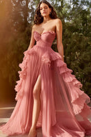 Load image into Gallery viewer, Dusty Rose Sweetheart Long Ball Gown Prom Dress with Ruffles