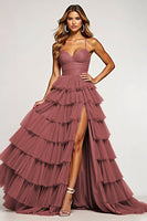 Load image into Gallery viewer, Desert Rose Tulle Long Ball Gown Prom Dress with Ruffles