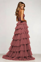 Load image into Gallery viewer, Desert Rose Tulle Long Ball Gown Prom Dress with Ruffles