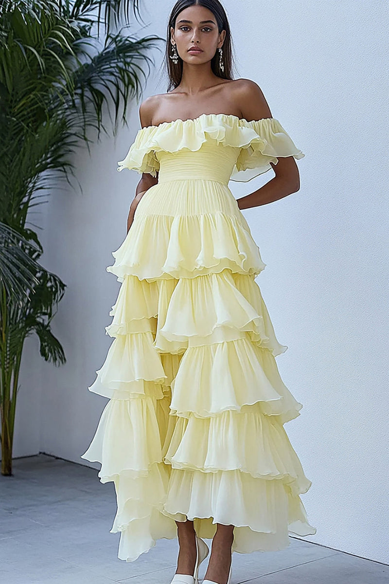 Load image into Gallery viewer, Daffodil Organza Ankle-Length A Line Graduation Dress with Ruffles