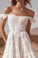 Load image into Gallery viewer, White Off the Shoulder Lace High-Low Boho Maxi Wedding Dress