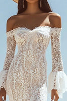 Load image into Gallery viewer, White Lace Off The Shoulder Mermaid Boho Maxi Dress