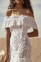 Load image into Gallery viewer, White Lace Off The Shoulder Boho Maxi Dress with Ruffles
