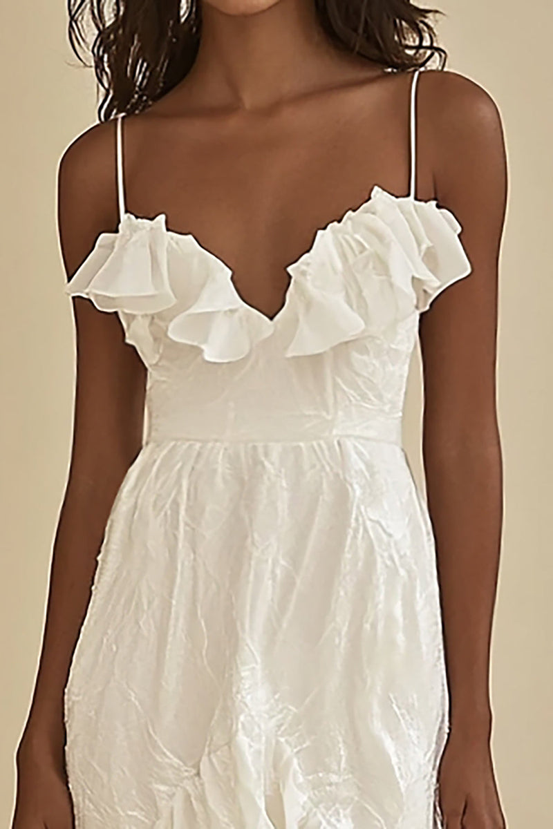 Load image into Gallery viewer, White Chiffon High-Low Mermaid Graduation Dress with Ruffles