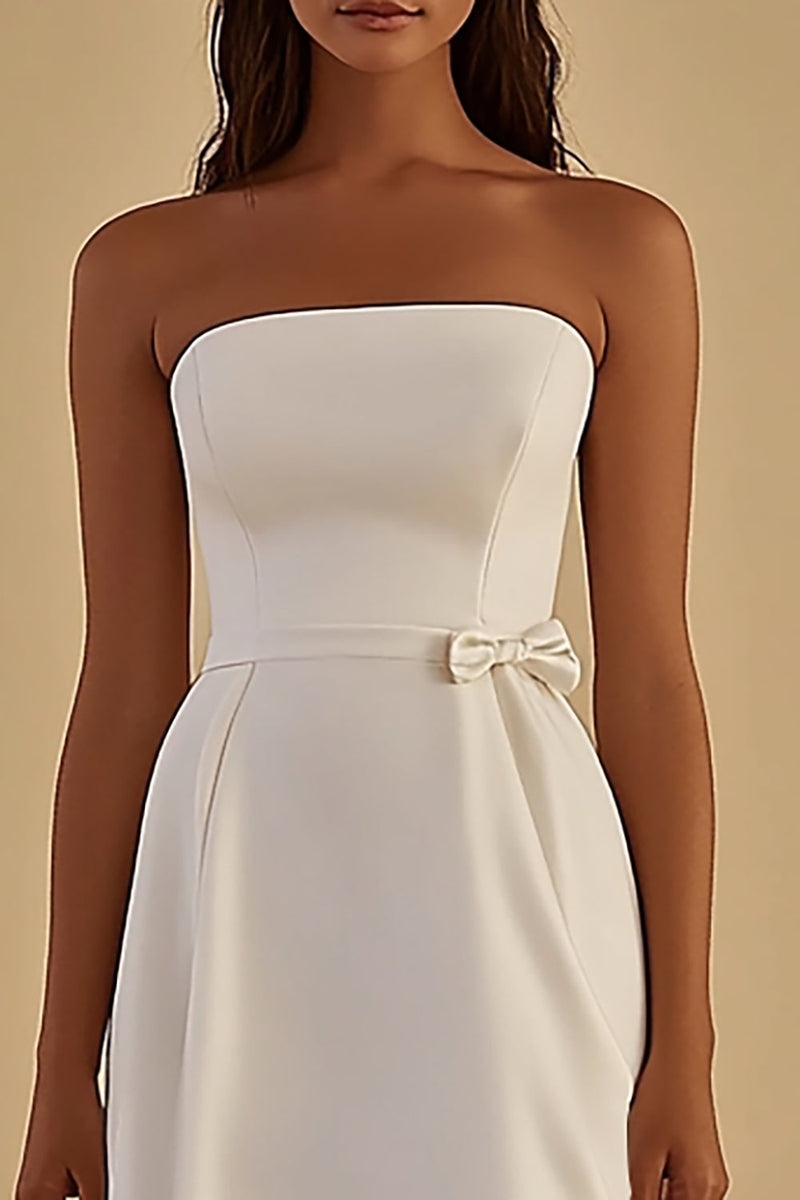 Load image into Gallery viewer, White Satin Strapless Short Graduation Dress with Bow