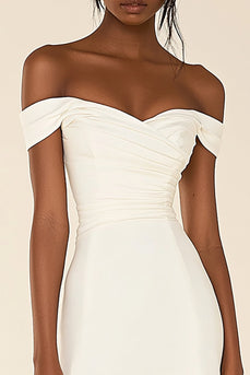 White Satin Off The Shoulder Short Bodycon Graduation Dress