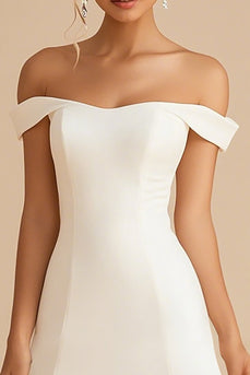 White Satin Off The Shoulder Short A Line Graduation Dress