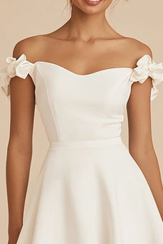 White Satin Short A Line Graduation Dress with Ruffles