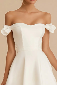 White Satin A Line Short Graduation Dress with Ruffles