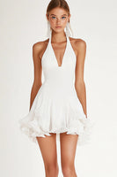 Load image into Gallery viewer, White Organza Halter Short A Line Graduation Dress with Ruffles