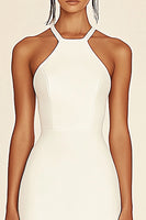 Load image into Gallery viewer, Simple White Satin Halter Short Bodycon Graduation Dress
