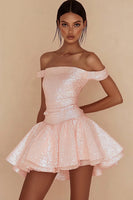 Load image into Gallery viewer, Pink Sequins Short A Line Graduation Dress