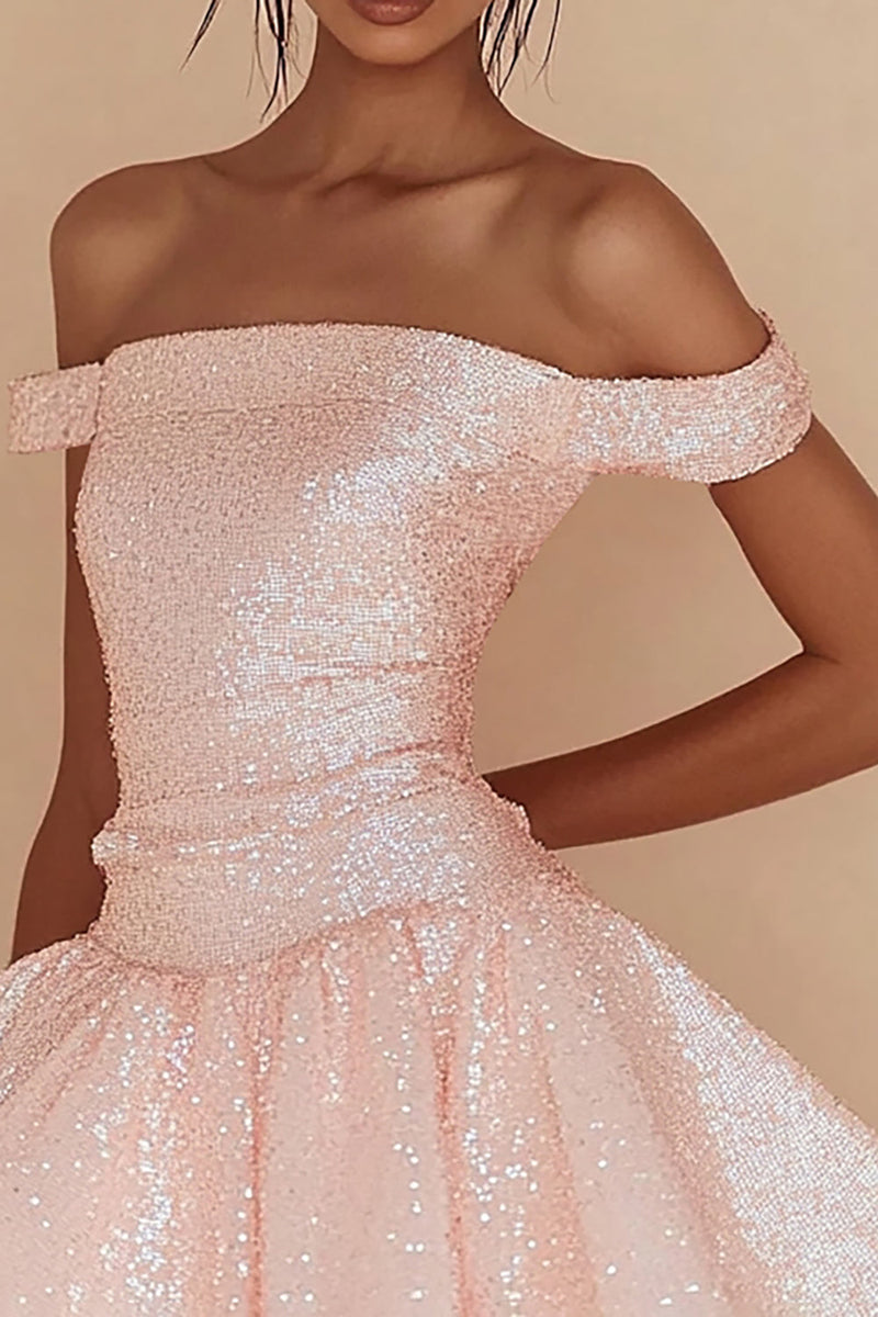 Load image into Gallery viewer, Pink Sequins Short A Line Graduation Dress