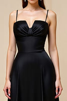Load image into Gallery viewer, Black A Line Backless Satin Long Prom Dress