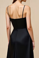 Load image into Gallery viewer, Black A Line Backless Satin Long Prom Dress