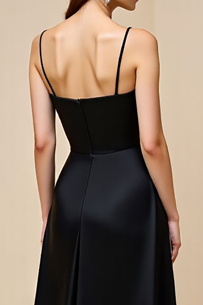 Load image into Gallery viewer, Black A Line Backless Satin Long Prom Dress
