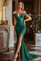 Load image into Gallery viewer, Sparkly Gold Sequin Mermaid Long Prom Dress with Slit