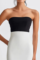 Load image into Gallery viewer, Black and White Satin Strapless Long Mermaid Formal Dress