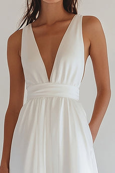 White Chiffon V-Neck Long Engagement Dress