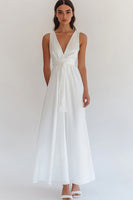 Load image into Gallery viewer, White Chiffon V-Neck Long Engagement Dress with Sash