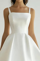 Load image into Gallery viewer, White Satin Square Midi A Line Engagement Dress