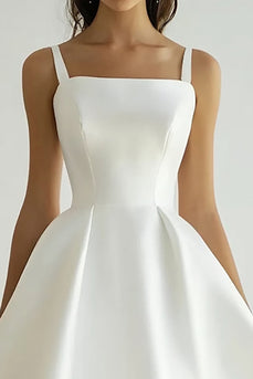 White Satin Square Midi A Line Engagement Dress