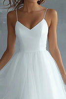 Load image into Gallery viewer, White Tulle Spaghetti Straps A Line Engagement Dress