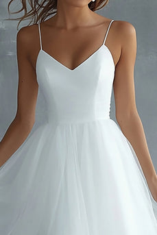White Tulle Spaghetti Straps A Line Engagement Dress