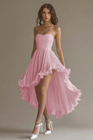 Load image into Gallery viewer, White Chiffon Strapless High-Low Engagement Dress with Ruffles