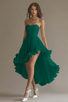 Load image into Gallery viewer, White Chiffon Strapless High-Low Engagement Dress with Ruffles