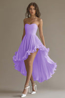 Load image into Gallery viewer, White Chiffon Strapless High-Low Engagement Dress with Ruffles