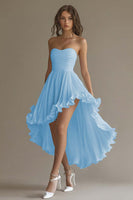 Load image into Gallery viewer, White Chiffon Strapless High-Low Engagement Dress with Ruffles