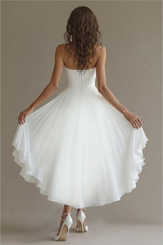 White Chiffon Strapless High-Low Engagement Dress with Ruffles