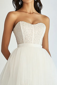 White Tulle Sweetheart Short Graduation Dress with Beading