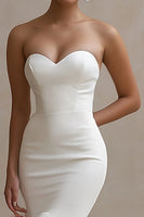 Load image into Gallery viewer, White Satin Sweetheart High-Low Engagement Dress with Ruffles