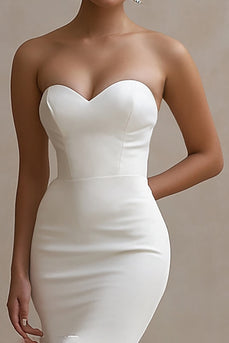 White Satin Sweetheart High-Low Engagement Dress with Ruffles