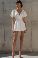 Load image into Gallery viewer, White Sequins Short Sleeves V-Neck Short Graduation Dress