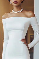 Load image into Gallery viewer, White Satin Long Sleeves Short Bodycon Bridal Shower Dress