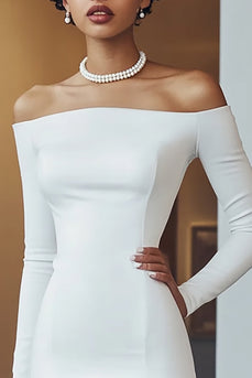 White Satin Long Sleeves Short Bodycon Bridal Shower Dress