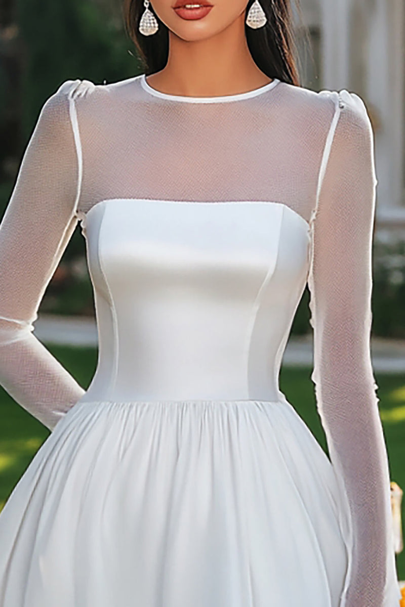 Queendancer Women White Organza Short Graduation Dress Boat Neck Long  Sleeves A Line Little White Dress – queendanceruk